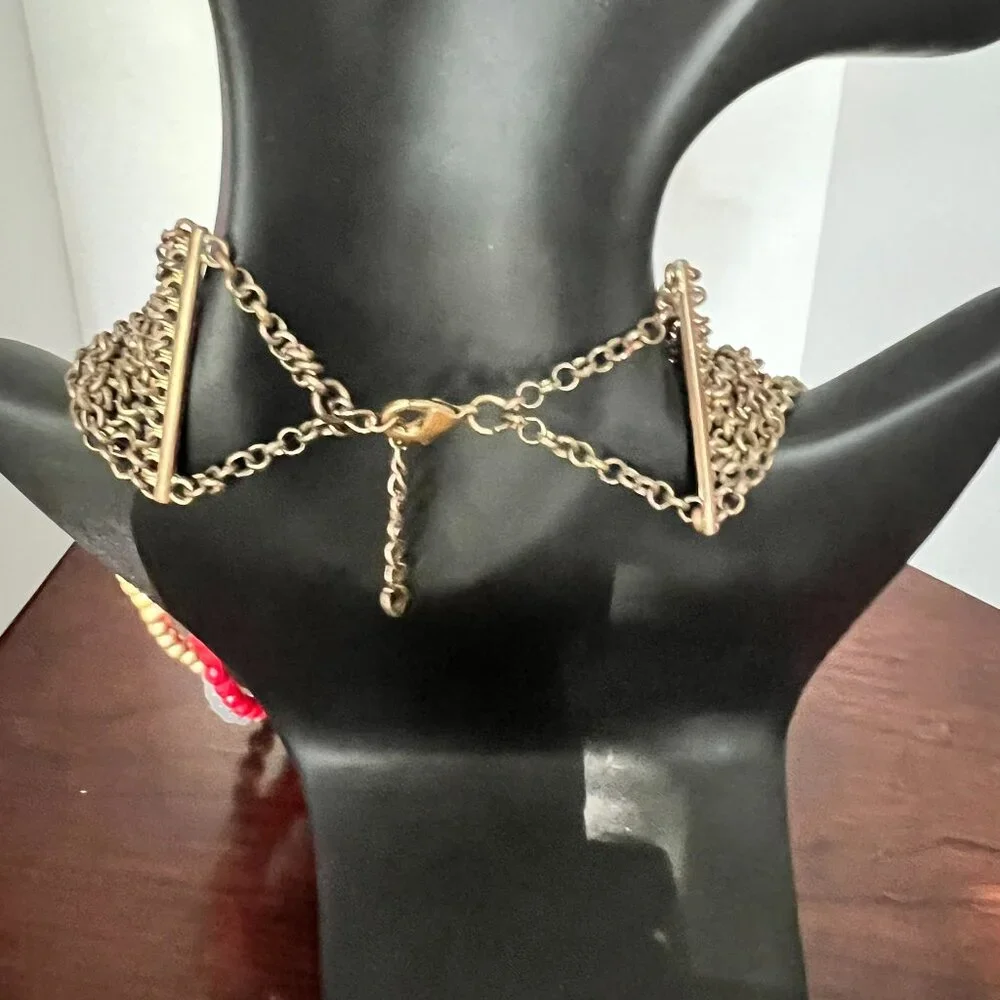 Red,‎ Gray & Gold Bed Multi-Strand Statement Necklace (BEAUTIFUL!)